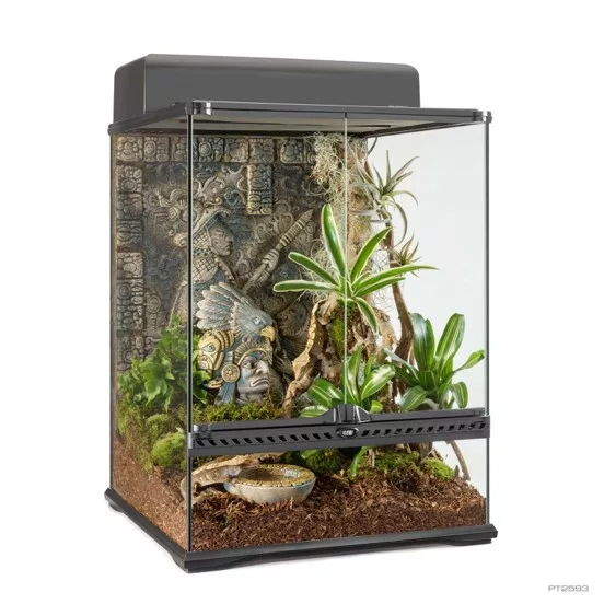 Exo-Terra | Aztec Terrarium Small Tall | Azték témájú üveg terrárium háttérrel – 45 × 45 × 60 cm